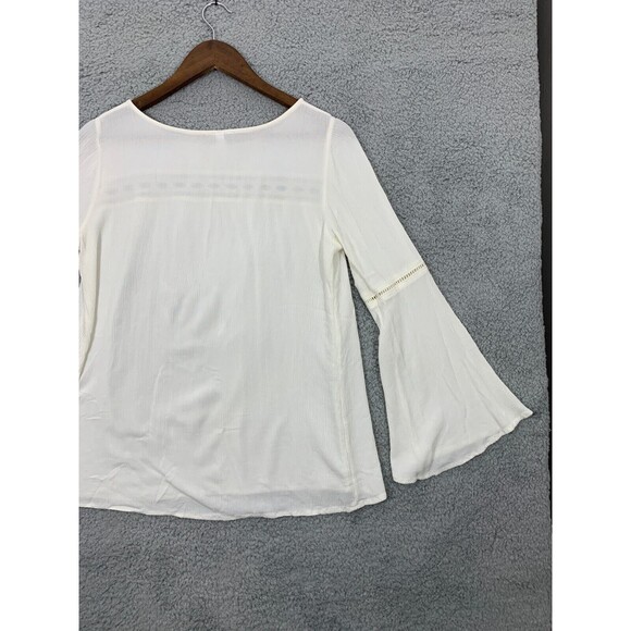 XHILARATION White Flare Sleeve Window Lace Blouse Prairiecore CottageCore Granny - Picture 8 of 13
